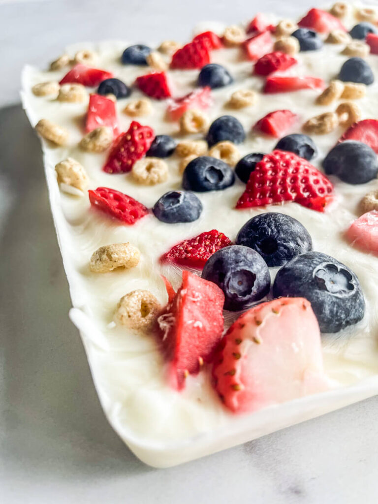 Frozen Greek Yogurt Bark with Berries and Cereal